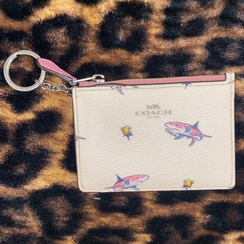 COACH Mini Skinny ID Case with Shark Rose Print